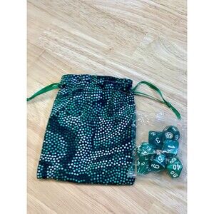 Dice Bag + Matching Dice Set – Handmade Gift for RPG Players - Green Flow